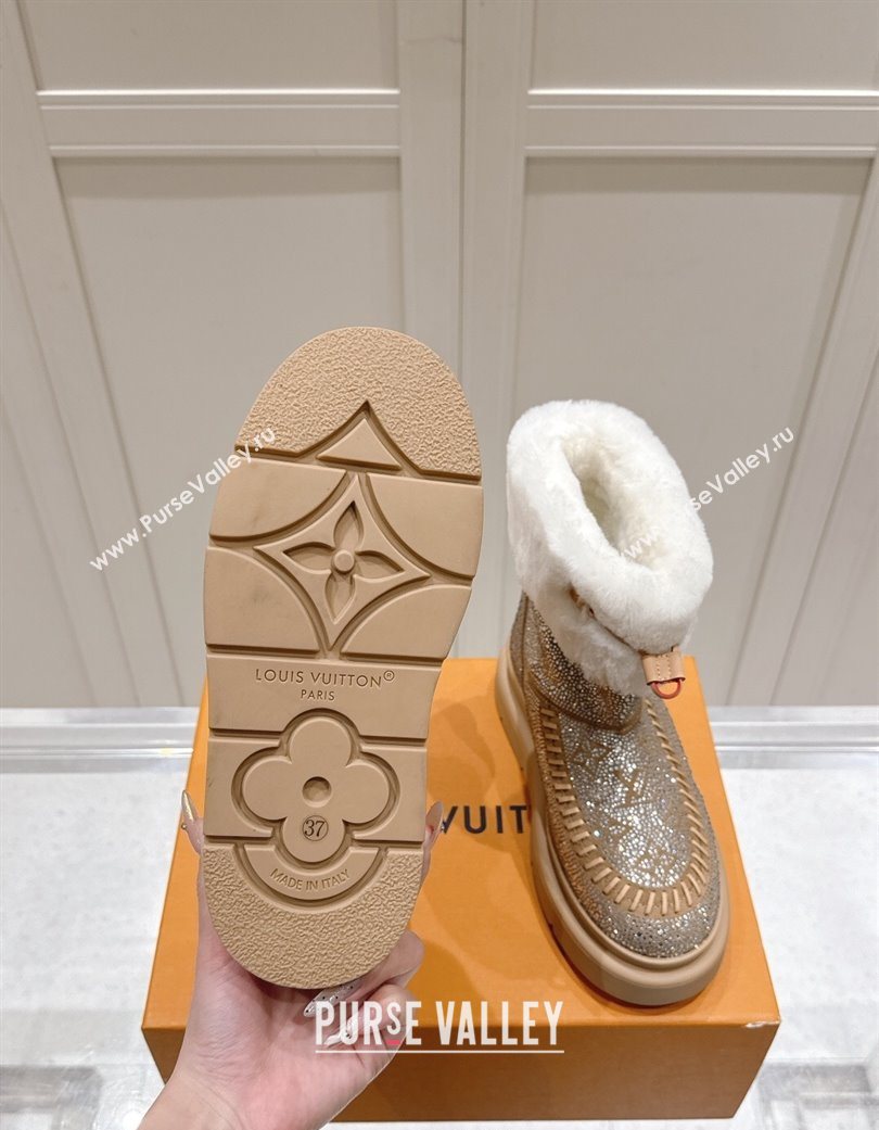 Louis Vuitton Cortina Platform Ankle Boots in Suede with Strass Beige 2025 1AIUEY (MD-251219088)