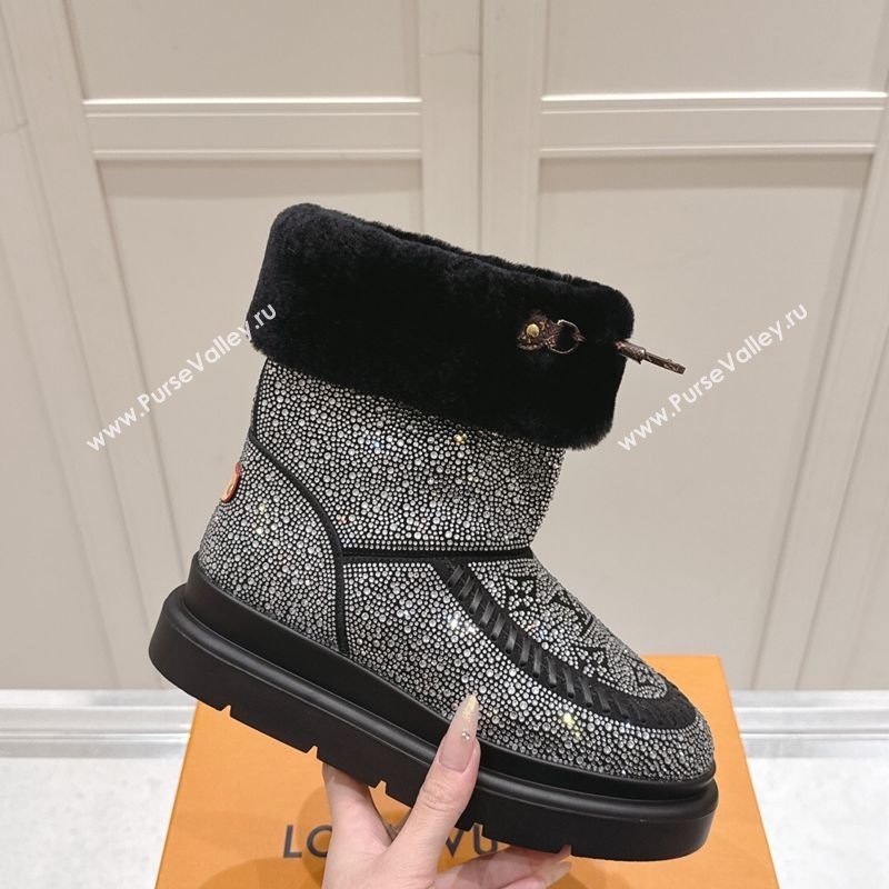 Louis Vuitton Cortina Platform Ankle Boots in Suede with Strass Black 2025 1AIUEY (MD-251219089)