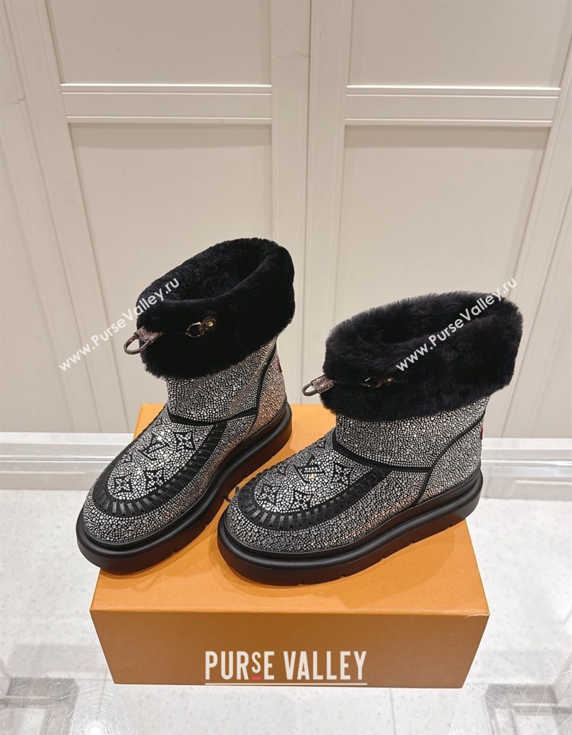 Louis Vuitton Cortina Platform Ankle Boots in Suede with Strass Black 2025 1AIUEY (MD-251219089)