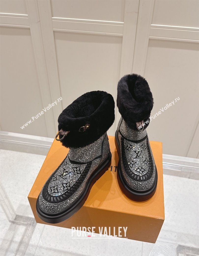 Louis Vuitton Cortina Platform Ankle Boots in Suede with Strass Black 2025 1AIUEY (MD-251219089)