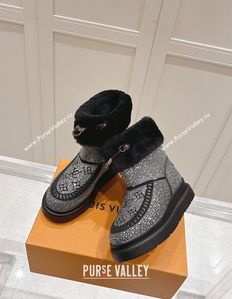 Louis Vuitton Cortina Platform Ankle Boots in Suede with Strass Black 2025 1AIUEY (MD-251219089)