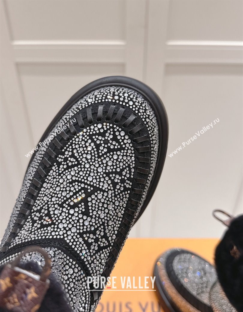 Louis Vuitton Cortina Platform Ankle Boots in Suede with Strass Black 2025 1AIUEY (MD-251219089)