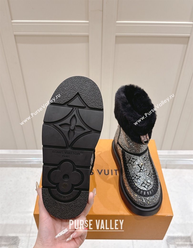 Louis Vuitton Cortina Platform Ankle Boots in Suede with Strass Black 2025 1AIUEY (MD-251219089)