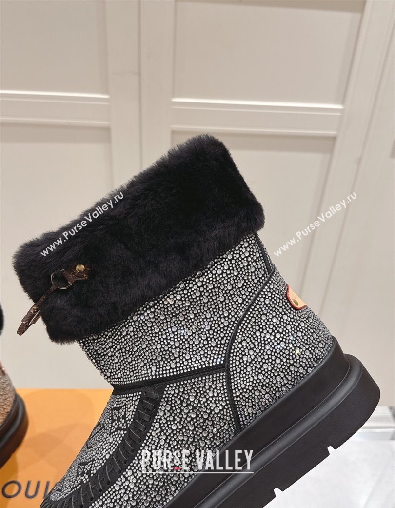 Louis Vuitton Cortina Platform Ankle Boots in Suede with Strass Black 2025 1AIUEY (MD-251219089)