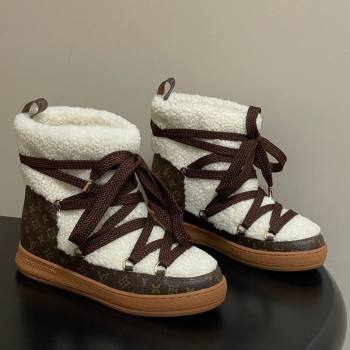 Louis Vuitton LV Cloud Lace-Up Ankle Boot Sneakers in Shearling and Monogram Canvas White 2025 1AIV15 (MD-251219090)