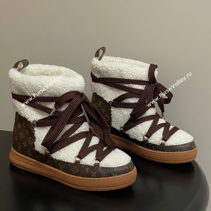Louis Vuitton LV Cloud Lace-Up Ankle Boot Sneakers in Shearling and Monogram Canvas White 2025 1AIV15 (MD-251219090)