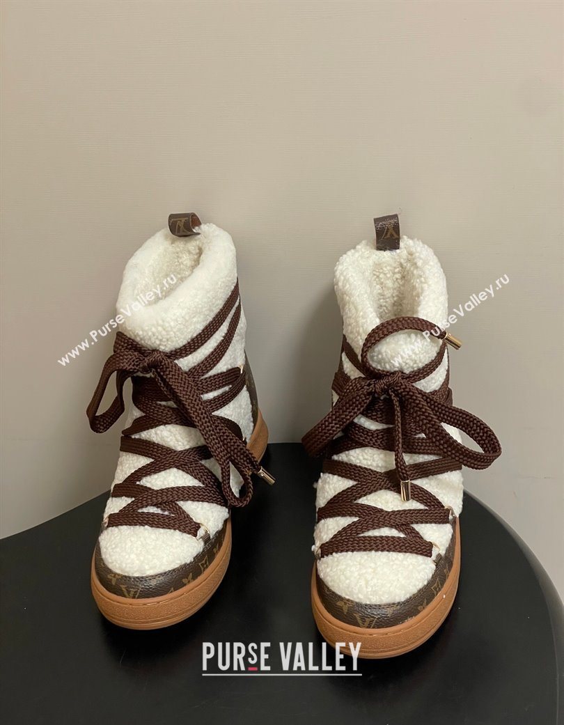 Louis Vuitton LV Cloud Lace-Up Ankle Boot Sneakers in Shearling and Monogram Canvas White 2025 1AIV15 (MD-251219090)