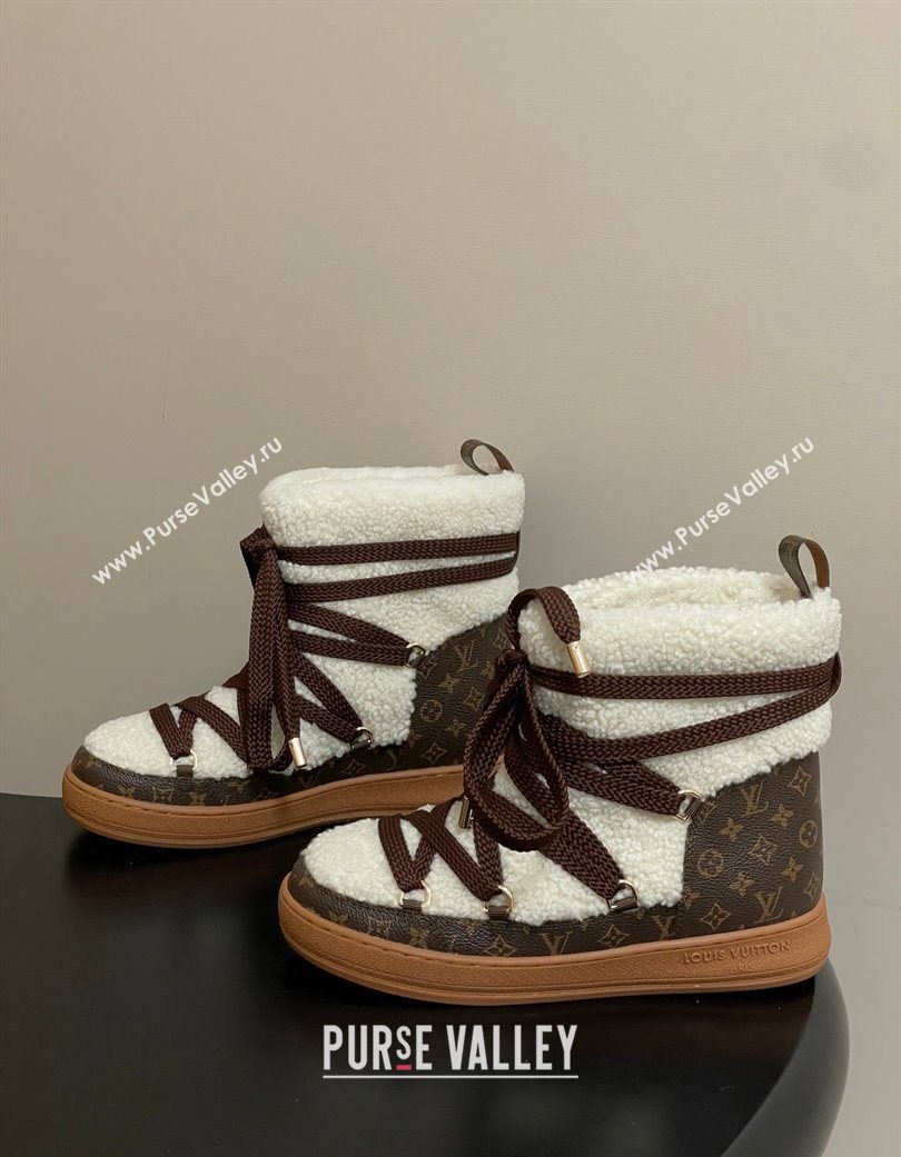 Louis Vuitton LV Cloud Lace-Up Ankle Boot Sneakers in Shearling and Monogram Canvas White 2025 1AIV15 (MD-251219090)