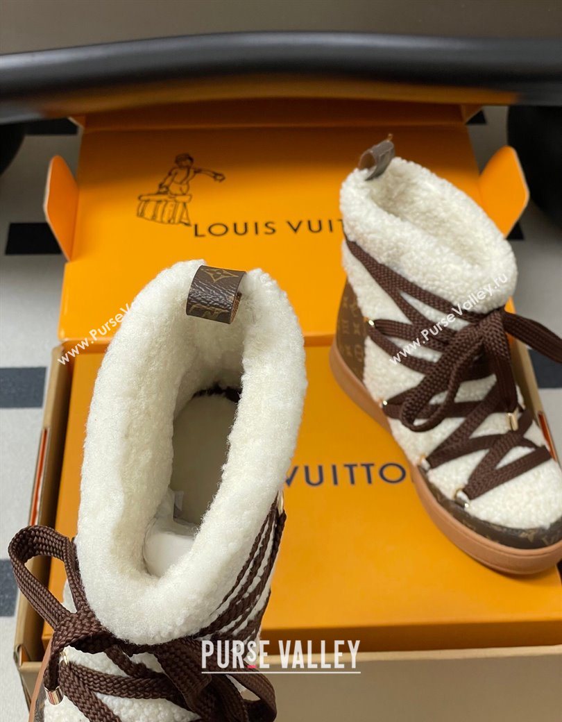 Louis Vuitton LV Cloud Lace-Up Ankle Boot Sneakers in Shearling and Monogram Canvas White 2025 1AIV15 (MD-251219090)