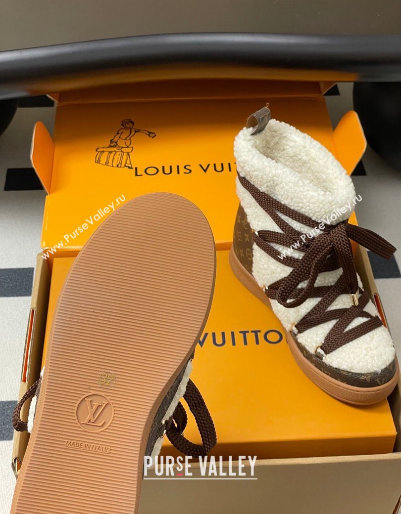 Louis Vuitton LV Cloud Lace-Up Ankle Boot Sneakers in Shearling and Monogram Canvas White 2025 1AIV15 (MD-251219090)