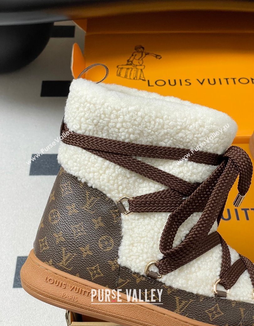 Louis Vuitton LV Cloud Lace-Up Ankle Boot Sneakers in Shearling and Monogram Canvas White 2025 1AIV15 (MD-251219090)