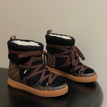 Louis Vuitton LV Cloud Lace-Up Ankle Boot Sneakers in Shearling and Monogram Canvas Black 2025 1AIV15 (MD-251219091)
