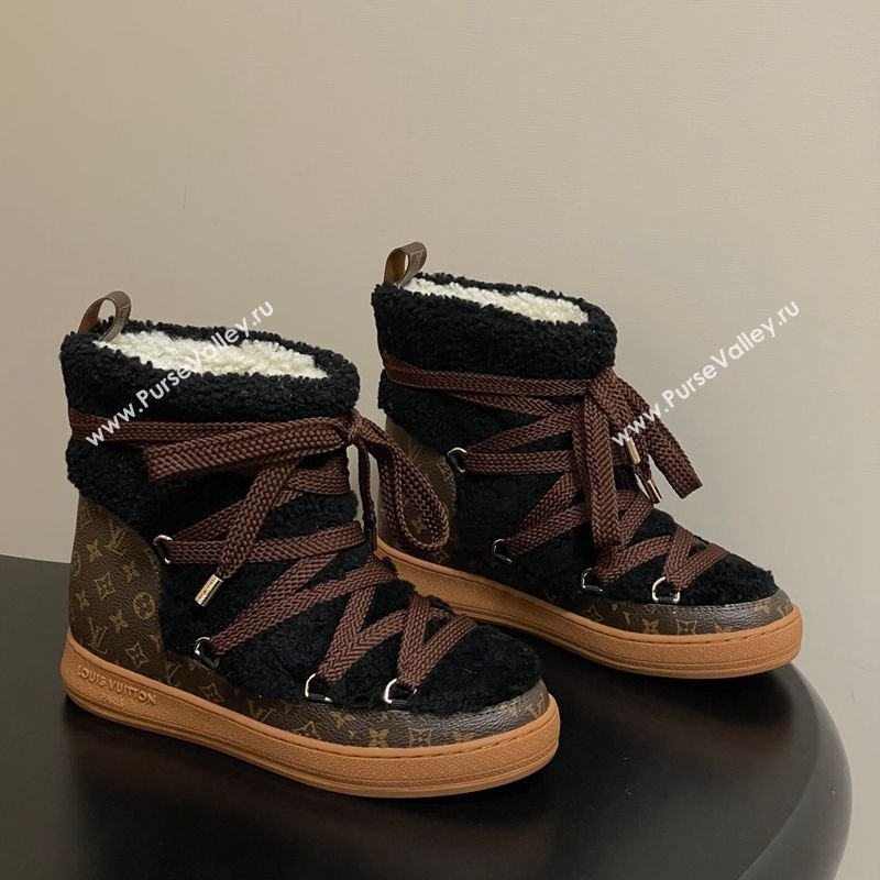 Louis Vuitton LV Cloud Lace-Up Ankle Boot Sneakers in Shearling and Monogram Canvas Black 2025 1AIV15 (MD-251219091)