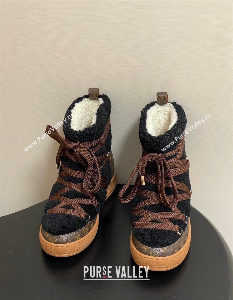 Louis Vuitton LV Cloud Lace-Up Ankle Boot Sneakers in Shearling and Monogram Canvas Black 2025 1AIV15 (MD-251219091)