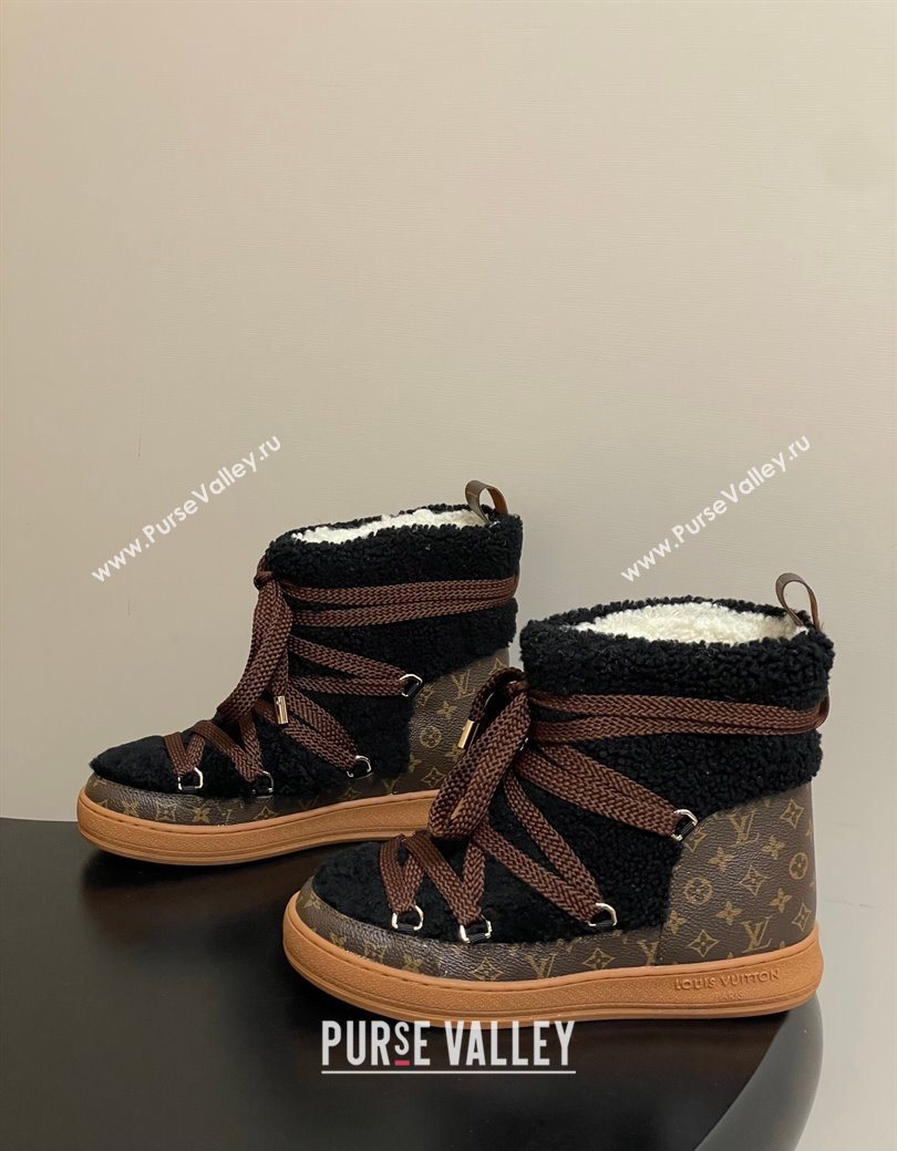 Louis Vuitton LV Cloud Lace-Up Ankle Boot Sneakers in Shearling and Monogram Canvas Black 2025 1AIV15 (MD-251219091)