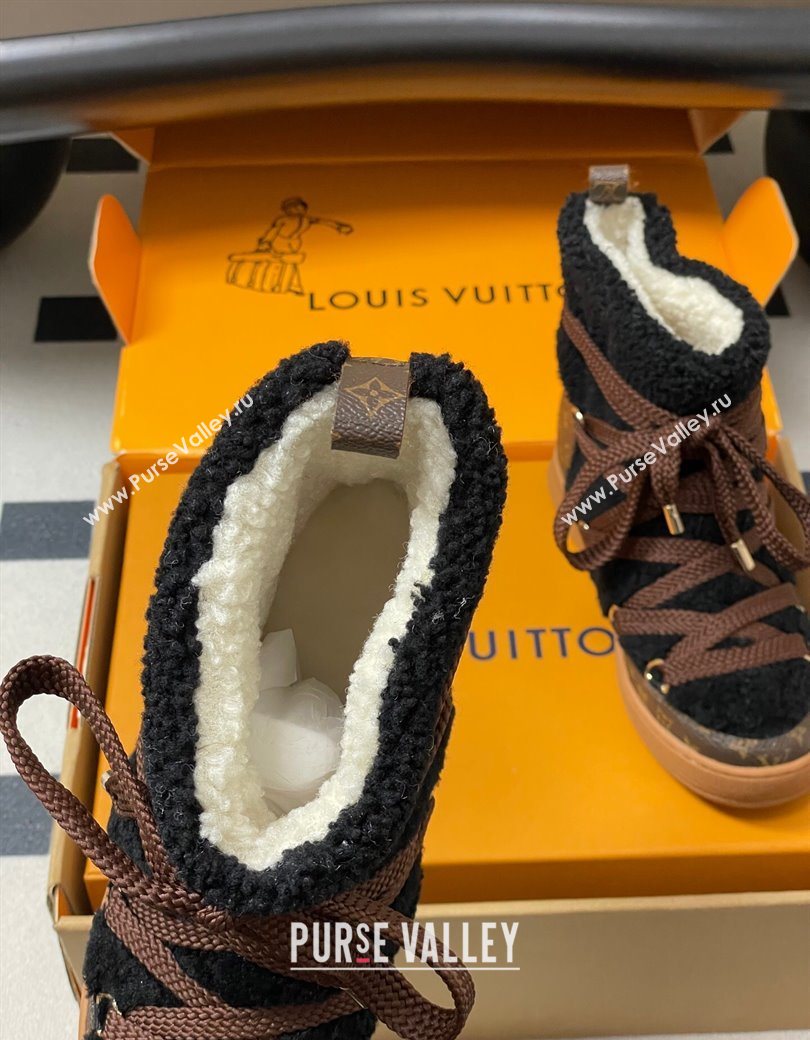 Louis Vuitton LV Cloud Lace-Up Ankle Boot Sneakers in Shearling and Monogram Canvas Black 2025 1AIV15 (MD-251219091)