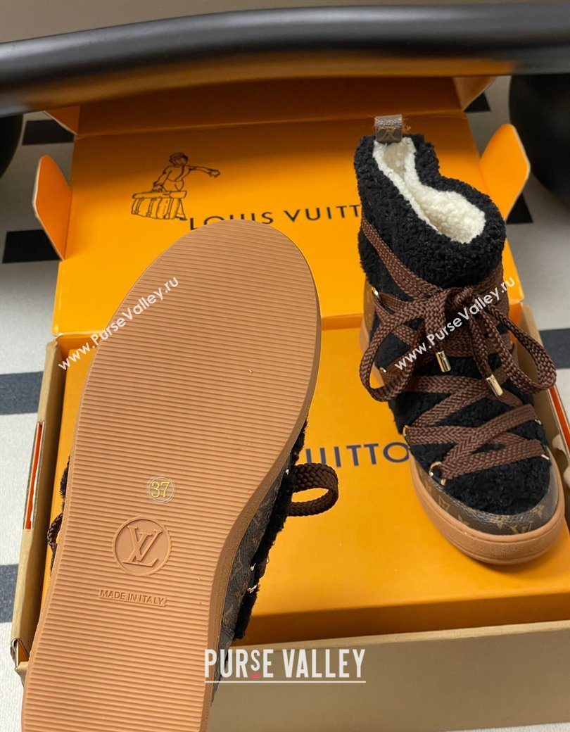 Louis Vuitton LV Cloud Lace-Up Ankle Boot Sneakers in Shearling and Monogram Canvas Black 2025 1AIV15 (MD-251219091)