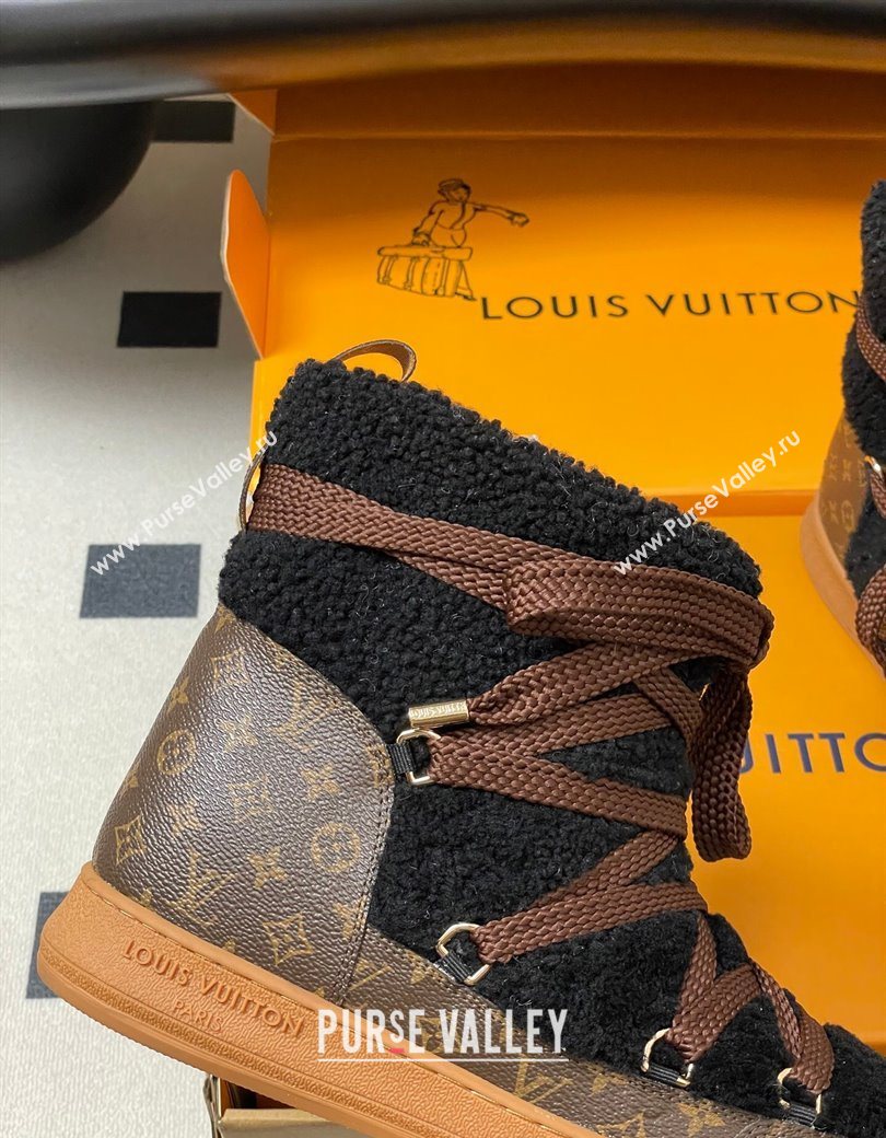 Louis Vuitton LV Cloud Lace-Up Ankle Boot Sneakers in Shearling and Monogram Canvas Black 2025 1AIV15 (MD-251219091)