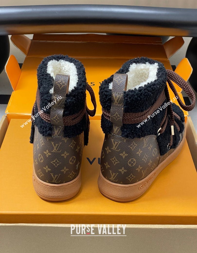 Louis Vuitton LV Cloud Lace-Up Ankle Boot Sneakers in Shearling and Monogram Canvas Black 2025 1AIV15 (MD-251219091)