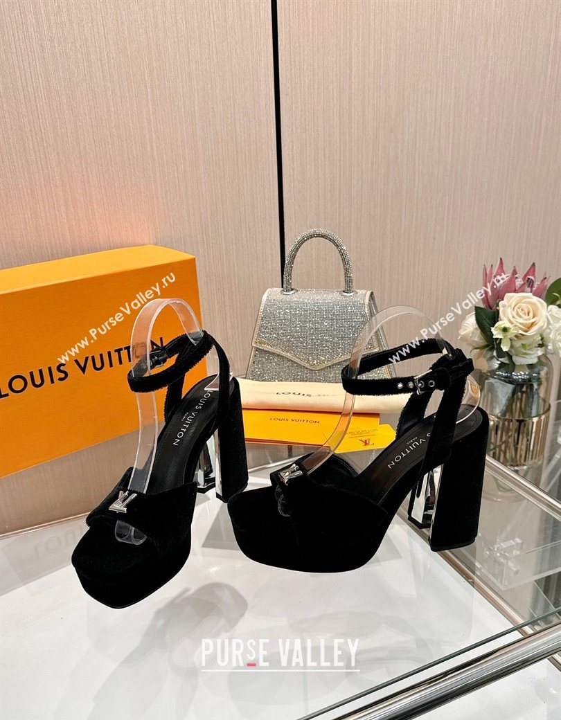 Louis Vuitton Swing Platform Sandals 11cm in Velvet Black 2025 1AICSA (MD-251219113)