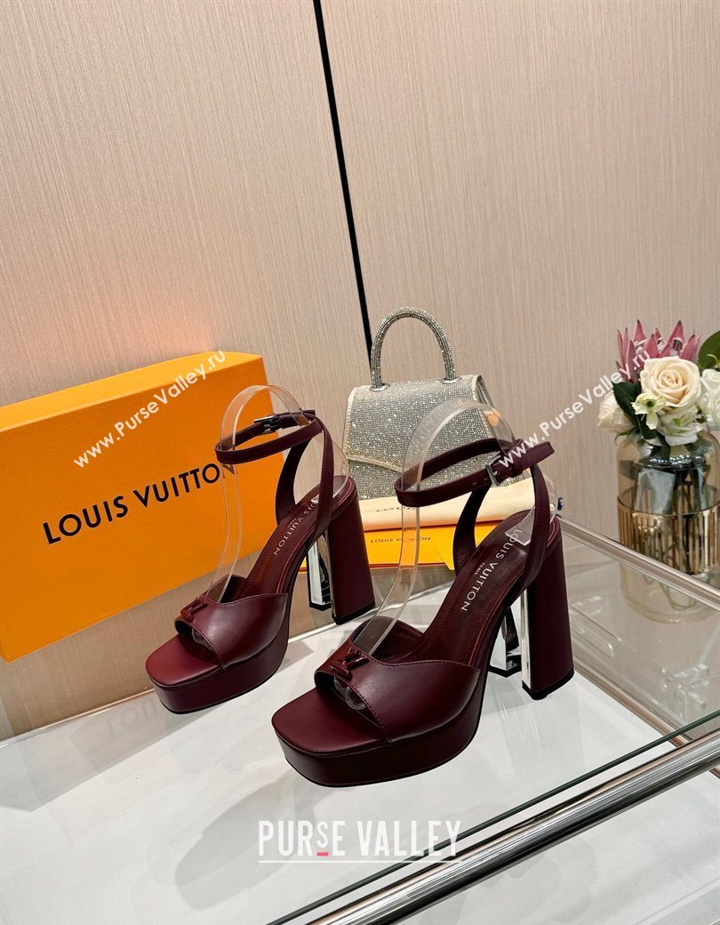 Louis Vuitton Swing Platform Sandals 11cm in Calf Leather Dark Burgundy 2025 1AICSA (MD-251219115)