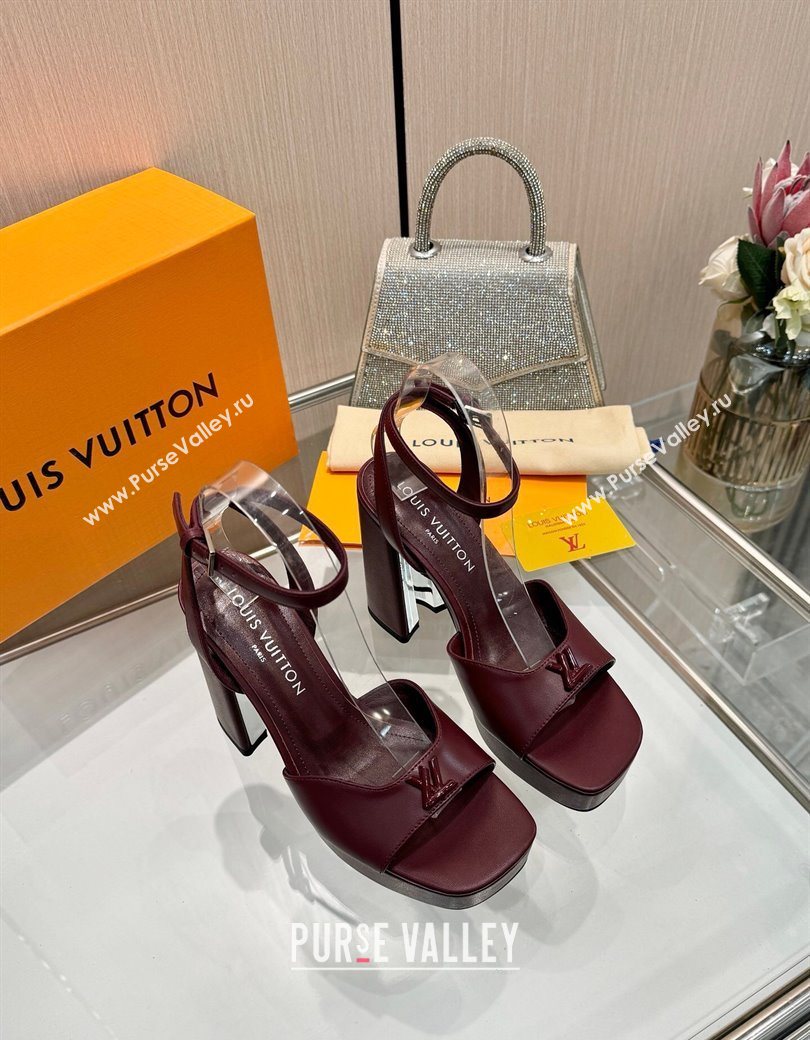 Louis Vuitton Swing Platform Sandals 11cm in Calf Leather Dark Burgundy 2025 1AICSA (MD-251219115)