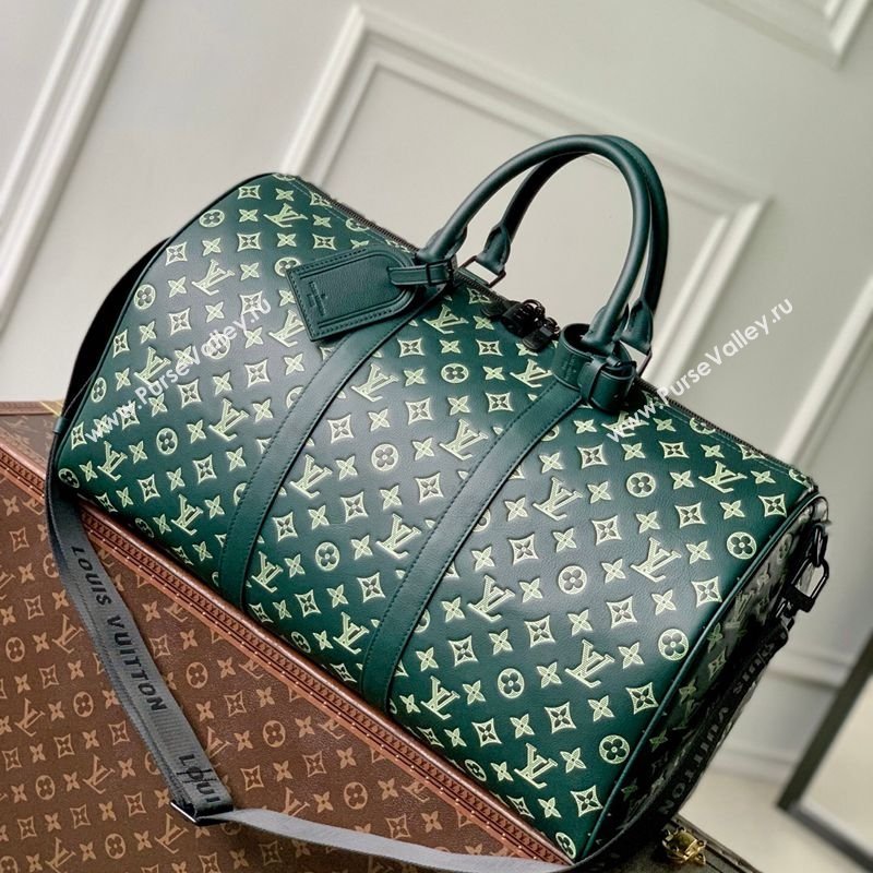 Louis Vuitton Mens Keepall Bandouliere 50 Travel Bag in Monogram Shadow Leather Forest Green 2026 M27179 (KI-260202095)