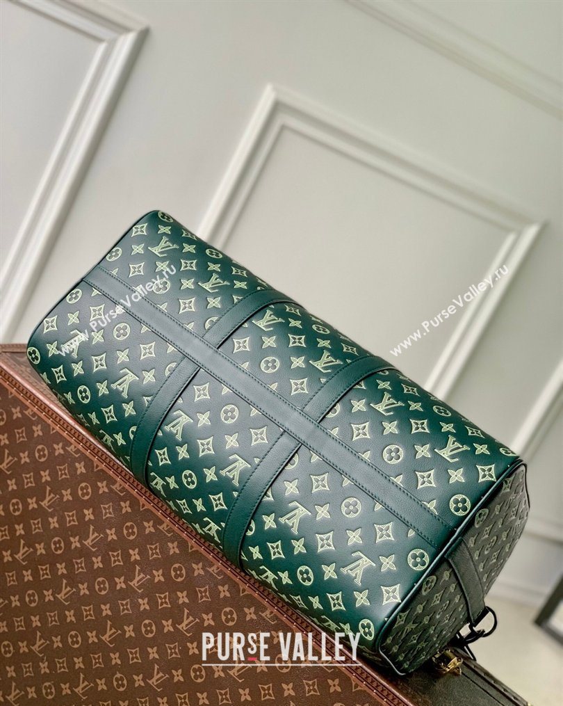 Louis Vuitton Mens Keepall Bandouliere 50 Travel Bag in Monogram Shadow Leather Forest Green 2026 M27179 (KI-260202095)
