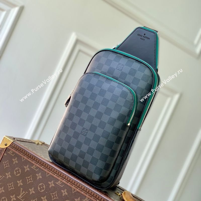 Louis Vuitton Mens Avenue Slingbag PM Bag in Borneo Green Damier Graphite Canvas 2026 N40841 (KI-260202023)