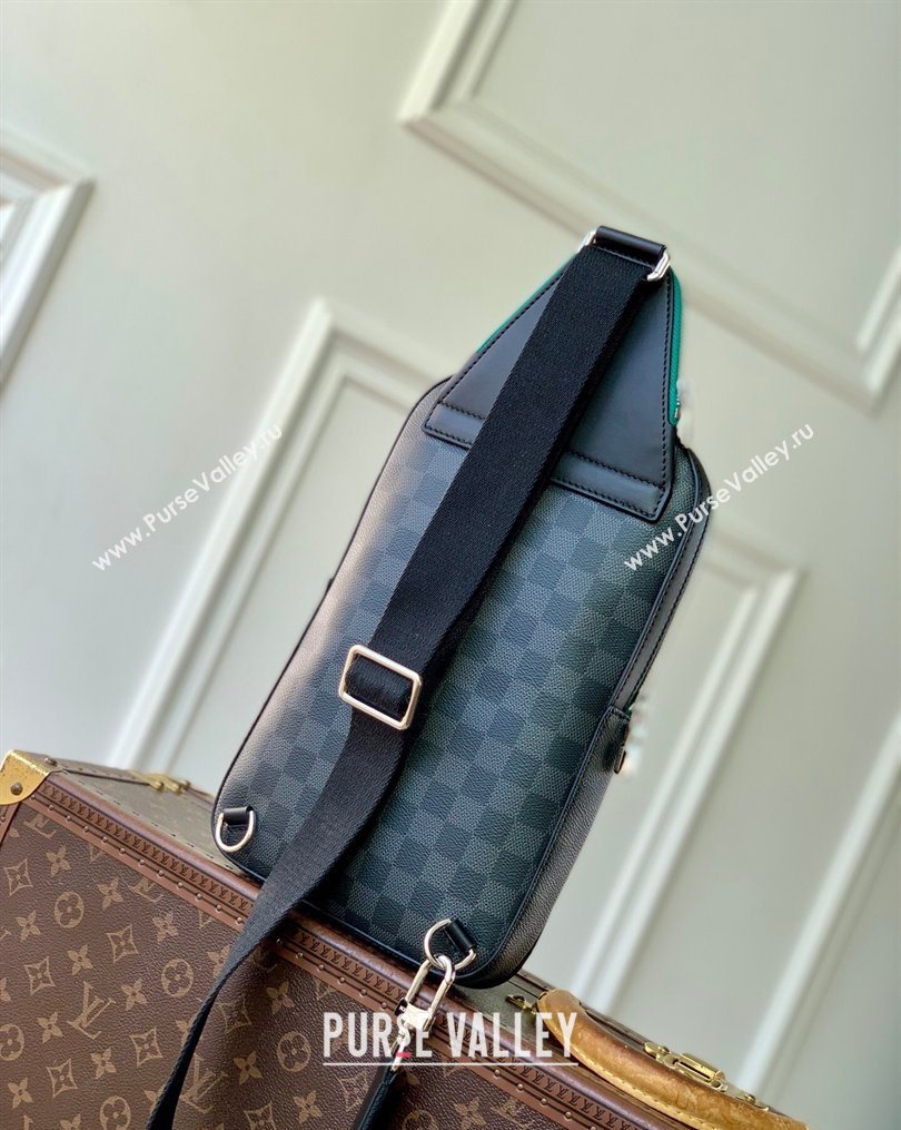Louis Vuitton Mens Avenue Slingbag PM Bag in Borneo Green Damier Graphite Canvas 2026 N40841 (KI-260202023)