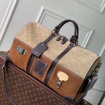 Louis Vuitton Mens Keepall Bandouliere 50 Bag in Suede Beige/Brown 2026 M26127 (KI-260202042)