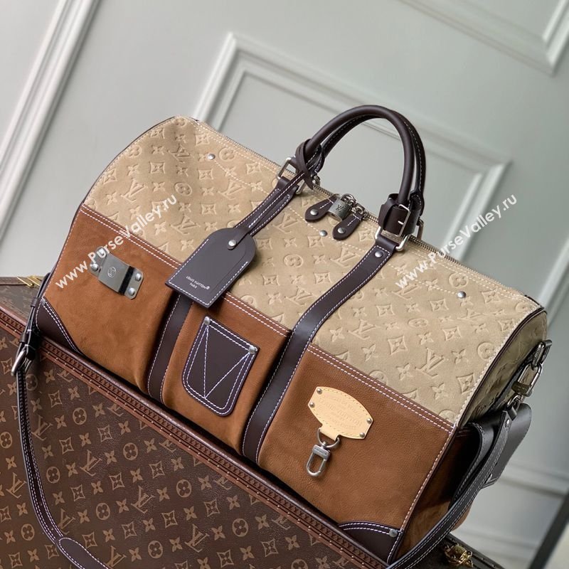 Louis Vuitton Mens Keepall Bandouliere 50 Bag in Suede Beige/Brown 2026 M26127 (KI-260202042)