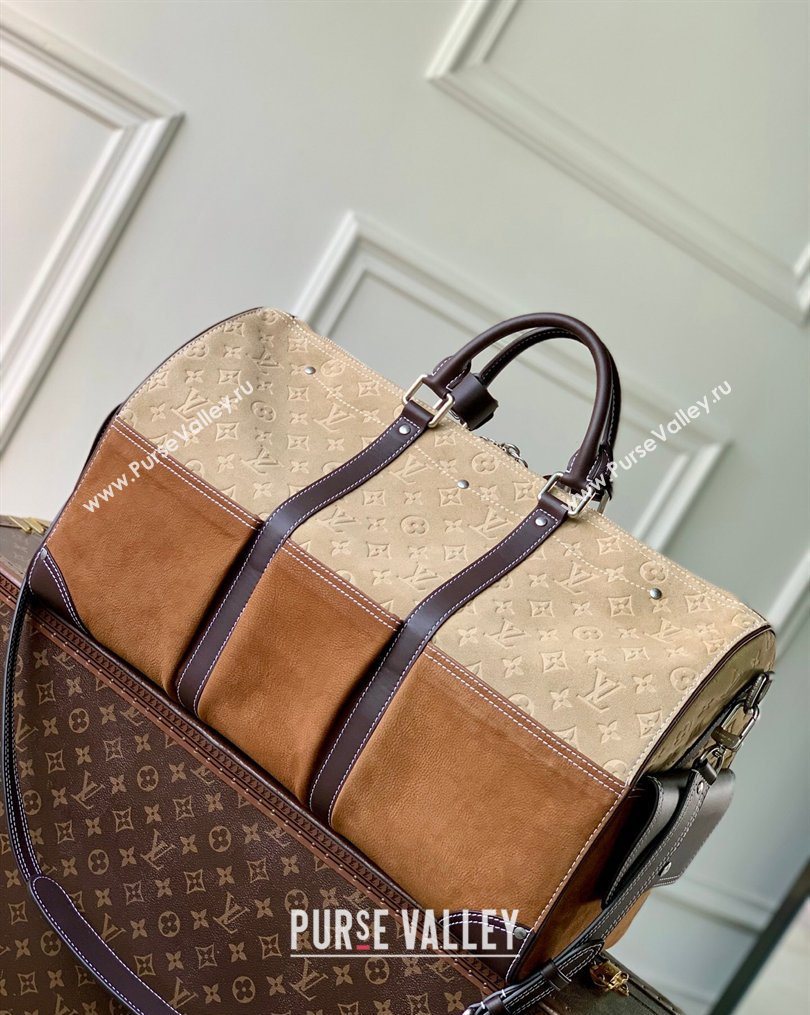 Louis Vuitton Mens Keepall Bandouliere 50 Bag in Suede Beige/Brown 2026 M26127 (KI-260202042)