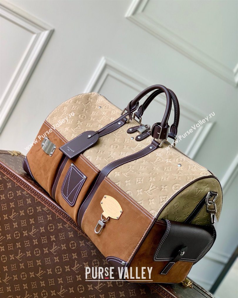 Louis Vuitton Mens Keepall Bandouliere 50 Bag in Suede Beige/Brown 2026 M26127 (KI-260202042)