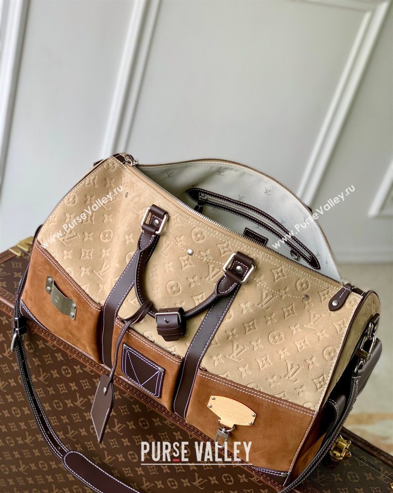 Louis Vuitton Mens Keepall Bandouliere 50 Bag in Suede Beige/Brown 2026 M26127 (KI-260202042)