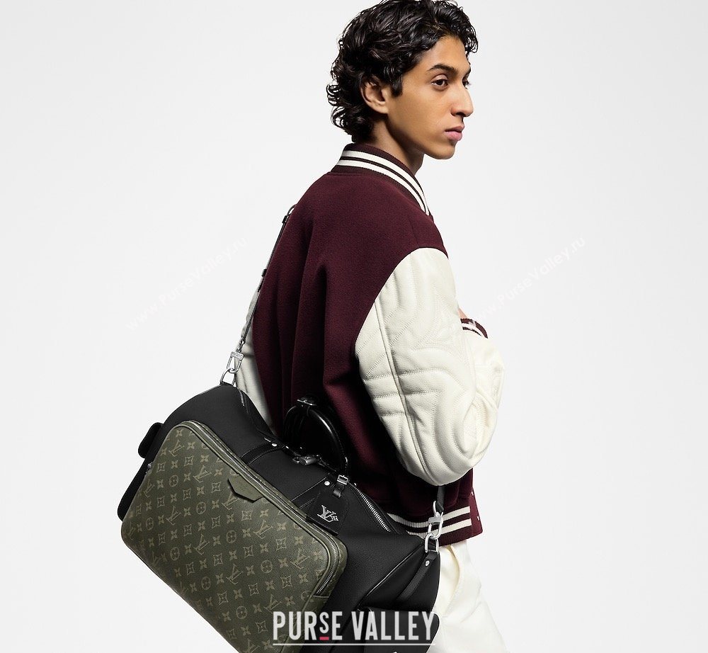 Louis Vuitton Mens Keepall Bandouliere 50 Bag in Green Monogram Surplus Canvas and Black Leather 2026 M12690 (KI-260202029)