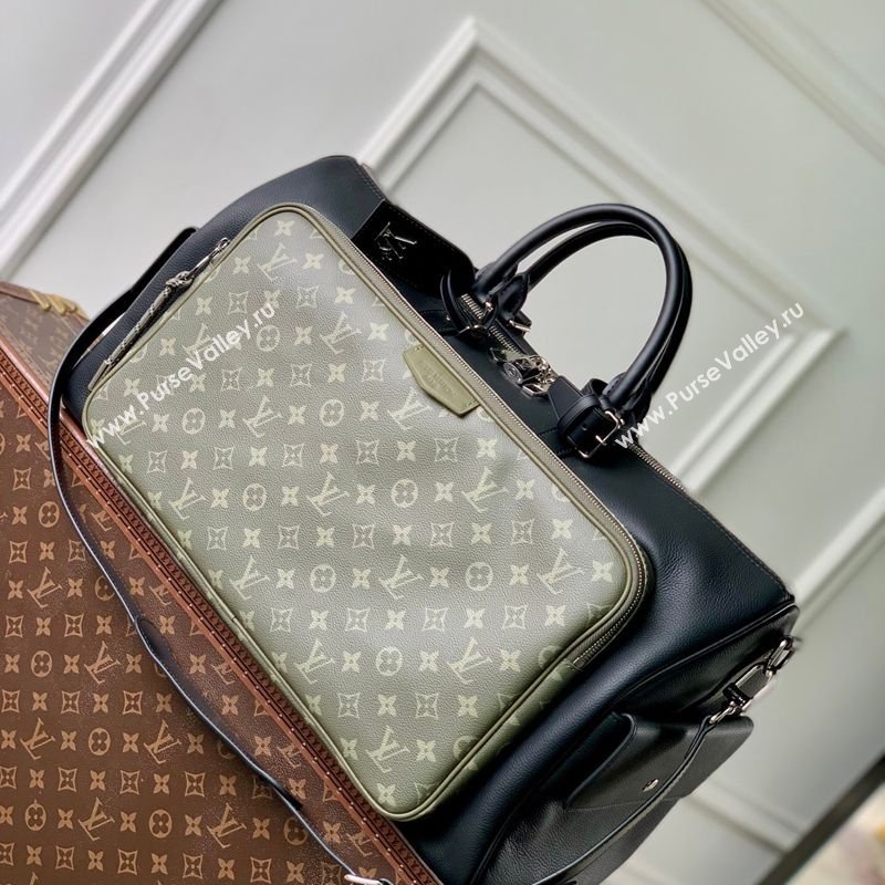 Louis Vuitton Mens Keepall Bandouliere 50 Bag in Green Monogram Surplus Canvas and Black Leather 2026 M12690 (KI-260202029)