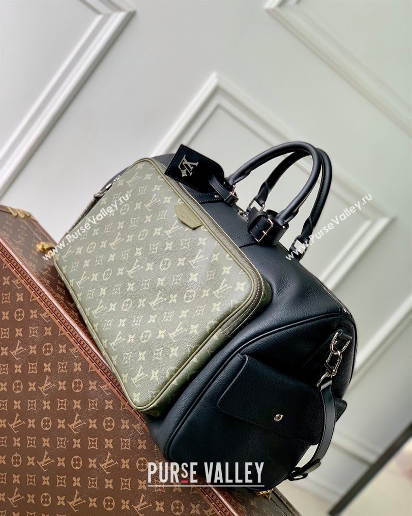 Louis Vuitton Mens Keepall Bandouliere 50 Bag in Green Monogram Surplus Canvas and Black Leather 2026 M12690 (KI-260202029)