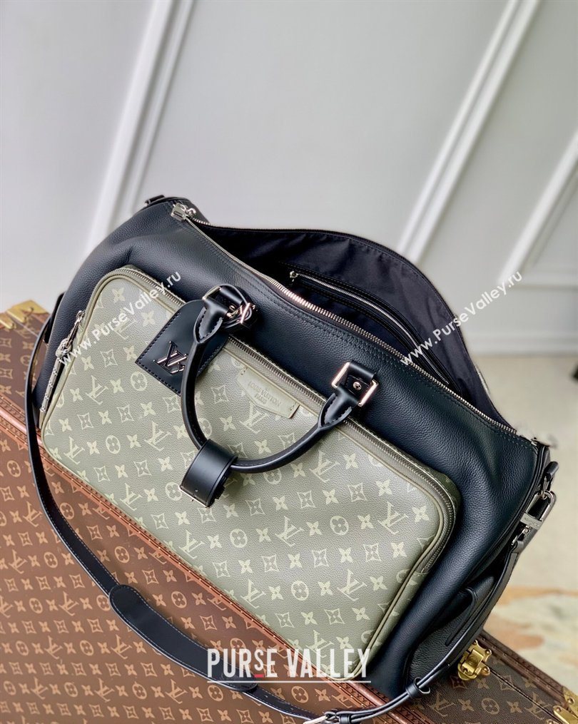 Louis Vuitton Mens Keepall Bandouliere 50 Bag in Green Monogram Surplus Canvas and Black Leather 2026 M12690 (KI-260202029)