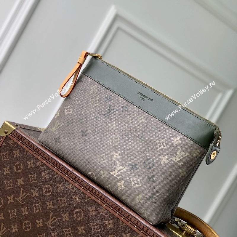 Louis Vuitton Mens Pochette Voyage Souple Pouch in Khaki Green Monogram Surplus Canvas 2026 M26970 (KI-260202031)