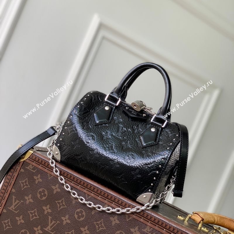 Louis Vuitton Speedy Trunk 20 Bag with Studs in Black Grained Shiny Leather 2026 M27921 (KI-260202085)