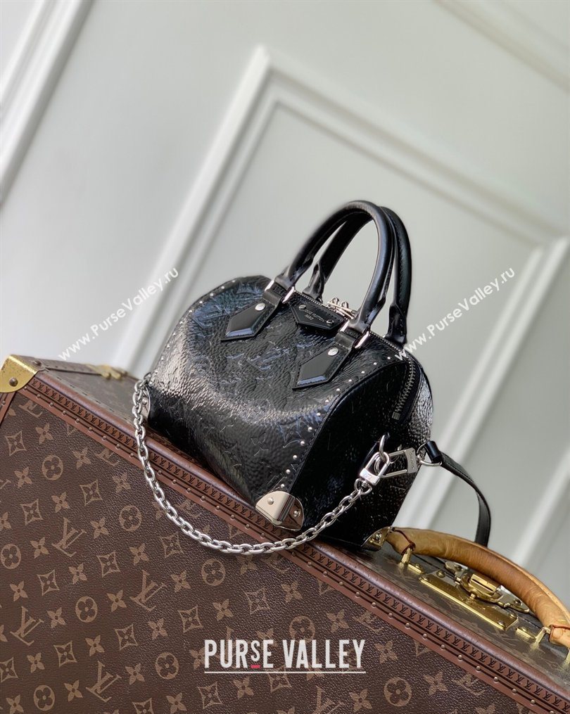 Louis Vuitton Speedy Trunk 20 Bag with Studs in Black Grained Shiny Leather 2026 M27921 (KI-260202085)