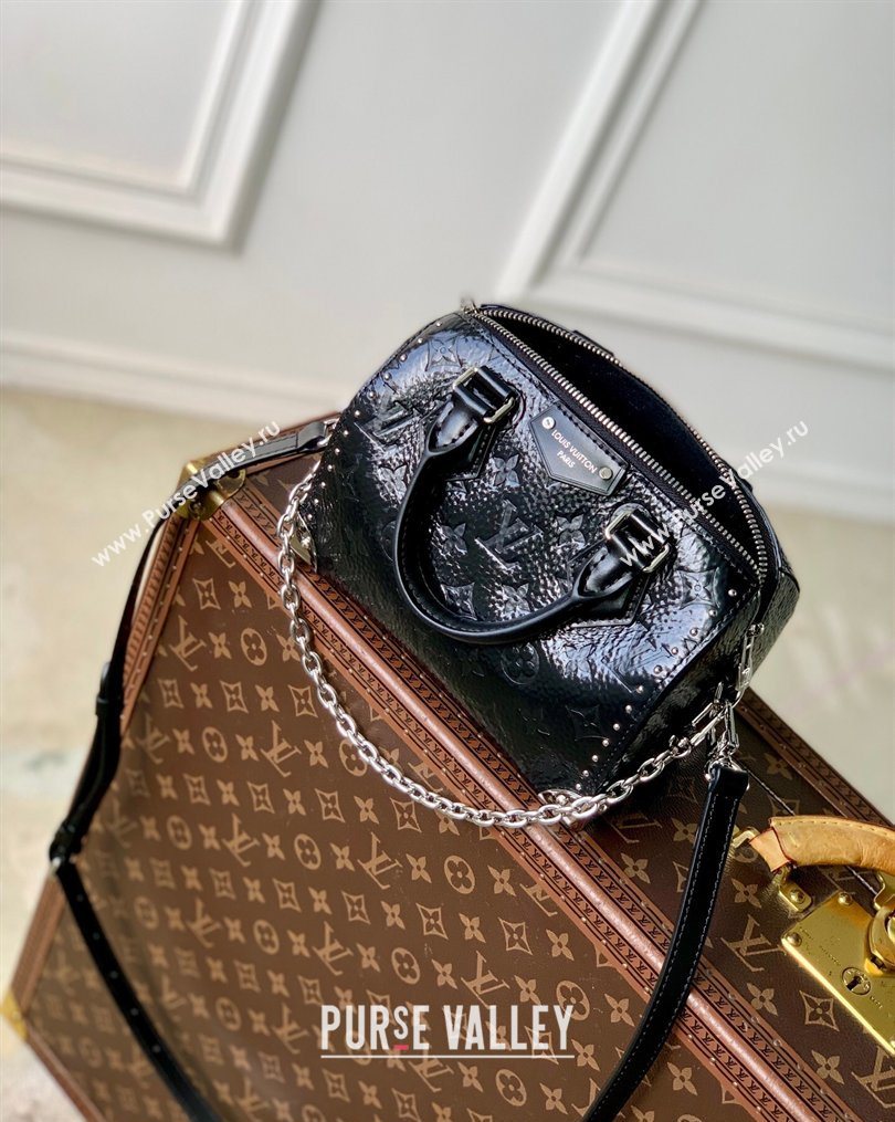 Louis Vuitton Speedy Trunk 20 Bag with Studs in Black Grained Shiny Leather 2026 M27921 (KI-260202085)
