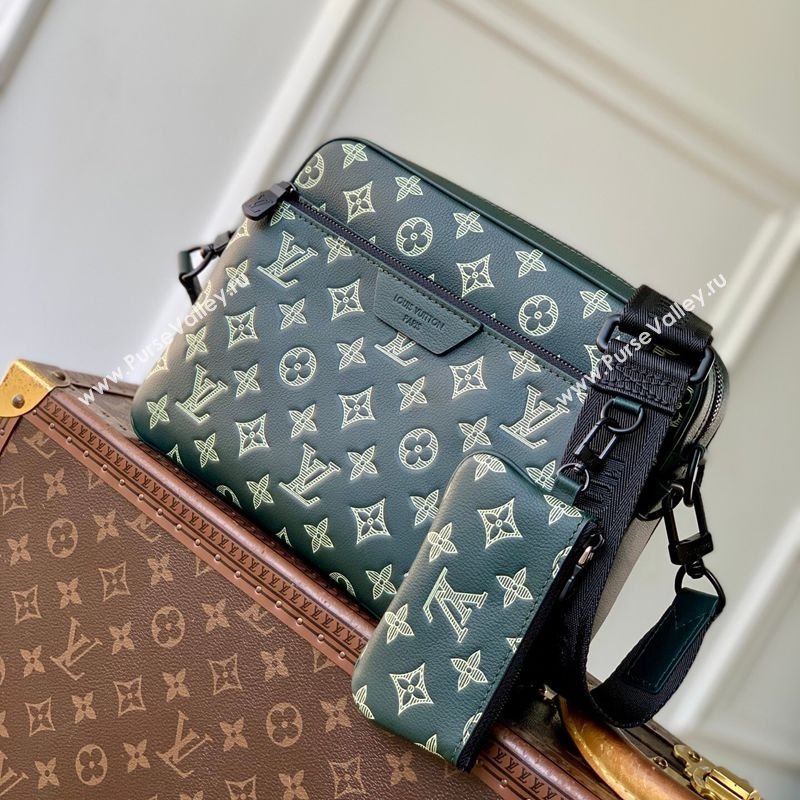 Louis Vuitton Mens Trio Messenger Bag in Monogram Shadow Leather Forest Green 2026 M27154 (KI-260202093)