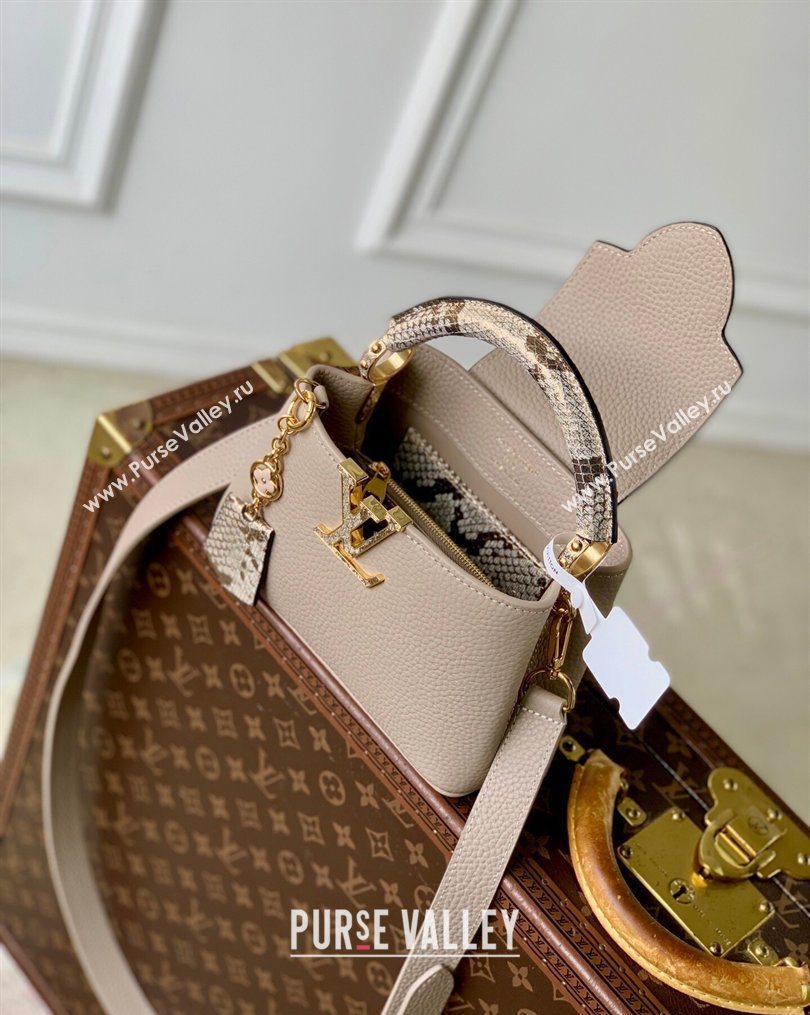 Louis Vuitton Capucines Mini Bag in Taurillon and python-embossed leather Grey 2026 N89369 (KI-260202078)