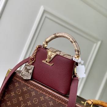Louis Vuitton Capucines Mini Bag in Taurillon and python-embossed leather Burgundy 2026 N89369 (KI-260202082)