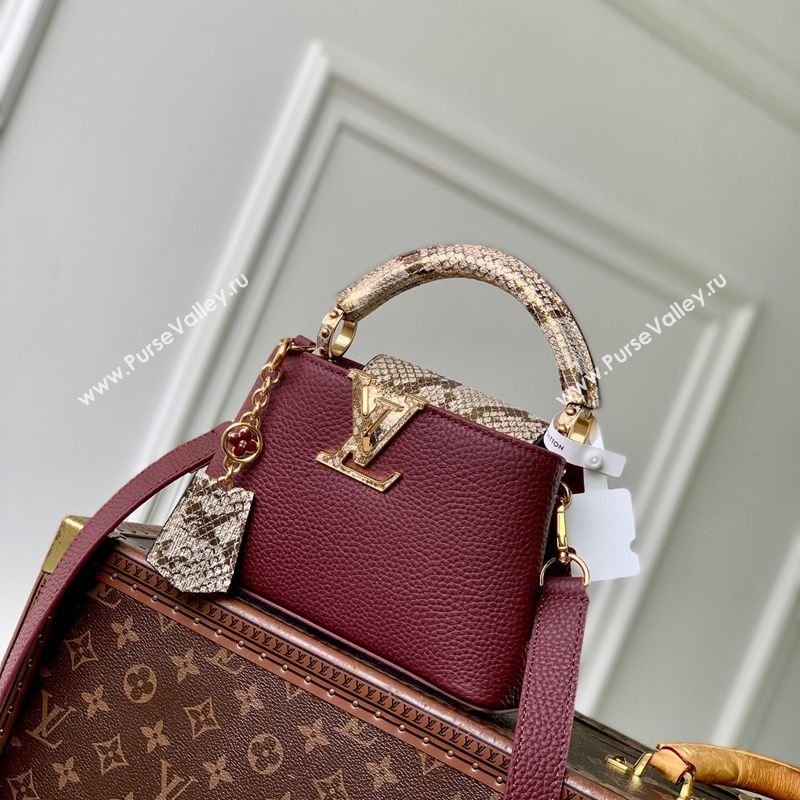 Louis Vuitton Capucines Mini Bag in Taurillon and python-embossed leather Burgundy 2026 N89369 (KI-260202082)