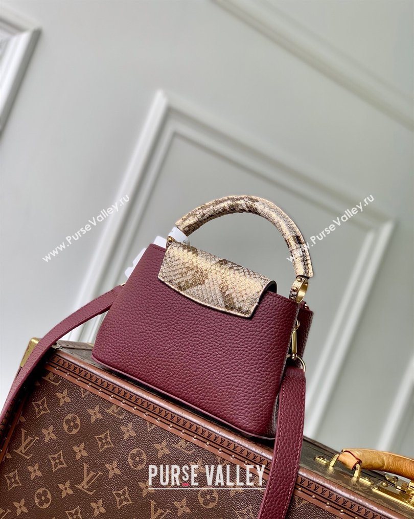 Louis Vuitton Capucines Mini Bag in Taurillon and python-embossed leather Burgundy 2026 N89369 (KI-260202082)
