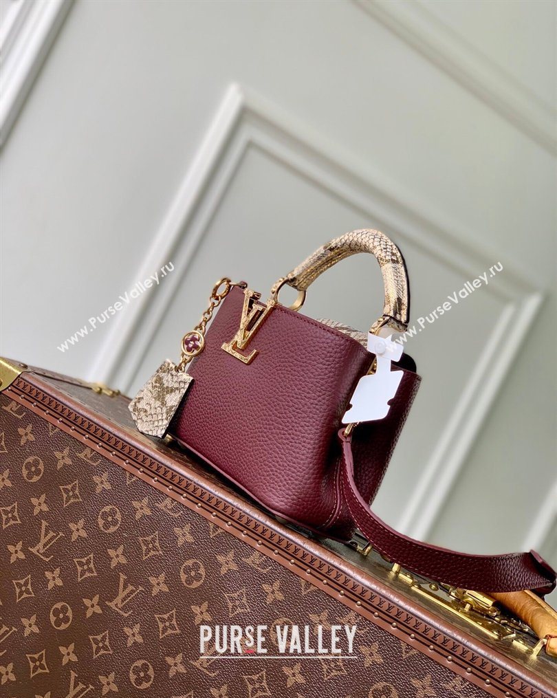 Louis Vuitton Capucines Mini Bag in Taurillon and python-embossed leather Burgundy 2026 N89369 (KI-260202082)