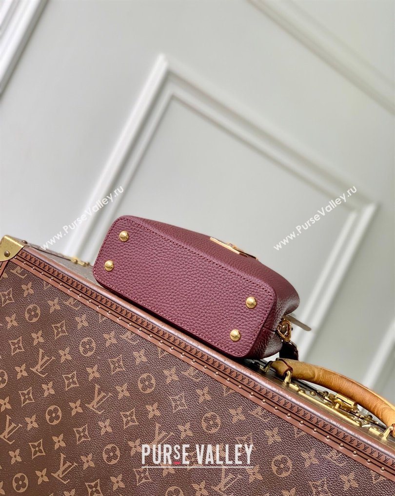 Louis Vuitton Capucines Mini Bag in Taurillon and python-embossed leather Burgundy 2026 N89369 (KI-260202082)